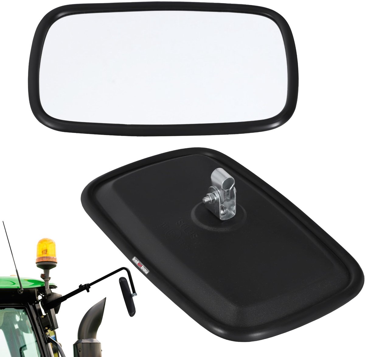 KOTARBAU® Tractor Spiegel - Buitenspiegel Tractor 23 x 14,5 cm Spiegel Tractor - Buitenspiegel voor Tractor - Links/Rechts - Tractorspiegel met Houder voor ⌀ Spiegelarm 10 mm - PVC - Zwart