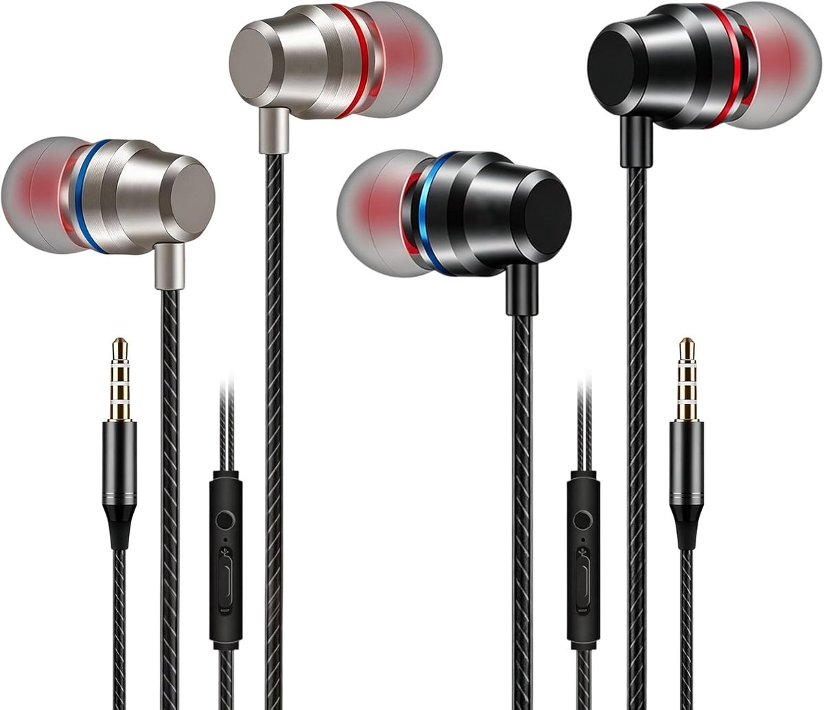 Hoofdtelefoon, bekabeld, 3,5 mm, in-ear hoofdtelefoon met geïntegreerde microfoon en volumeregeling, bekabelde - ShopVlot