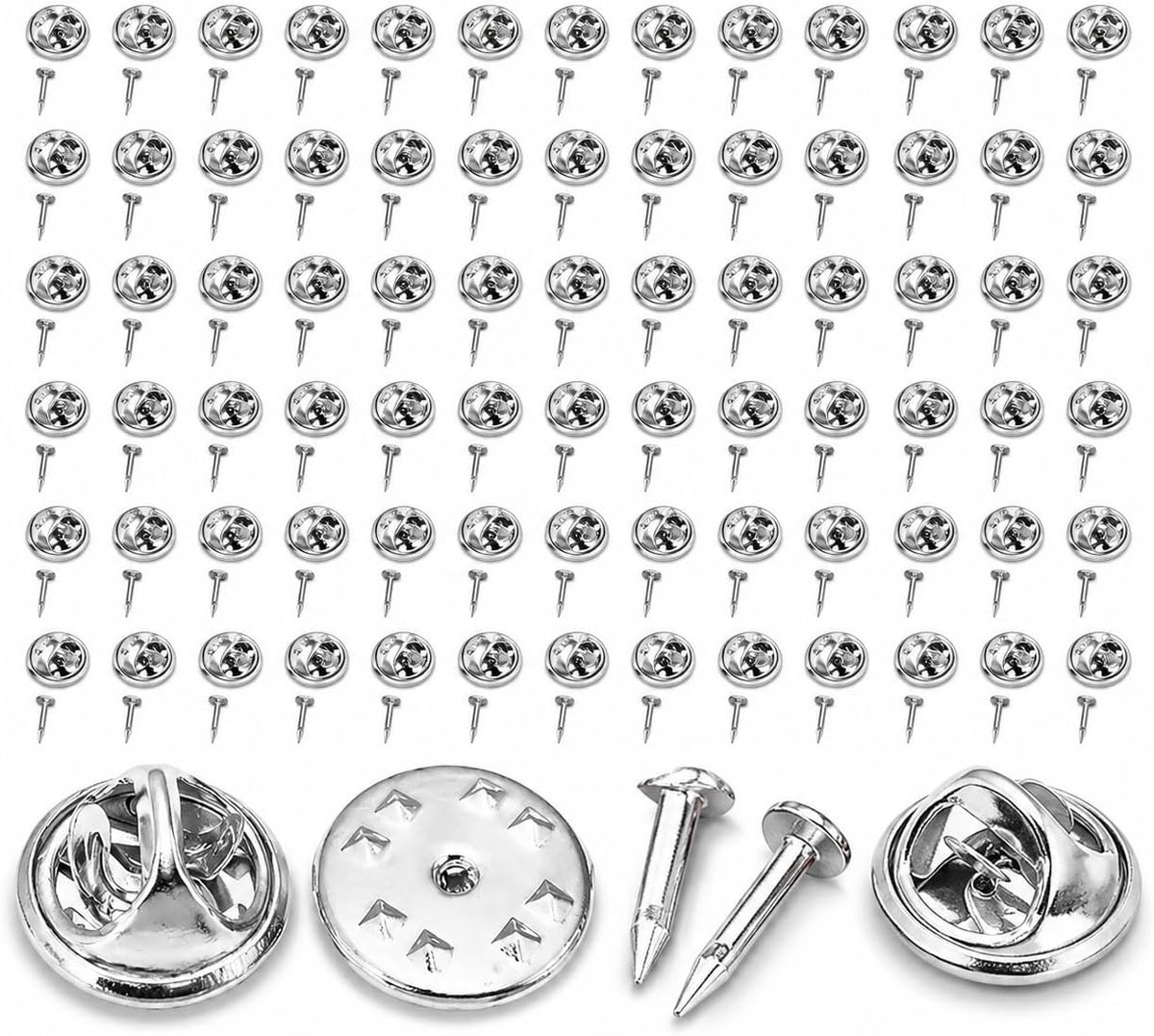 100 stuks vlinderpinsluitingen met 8 mm blanke pennen, pin's sluiting voor het maken, reversspeldjes en het maken van sieraden - veilige pinsluiting (goudkleurig/zilver)