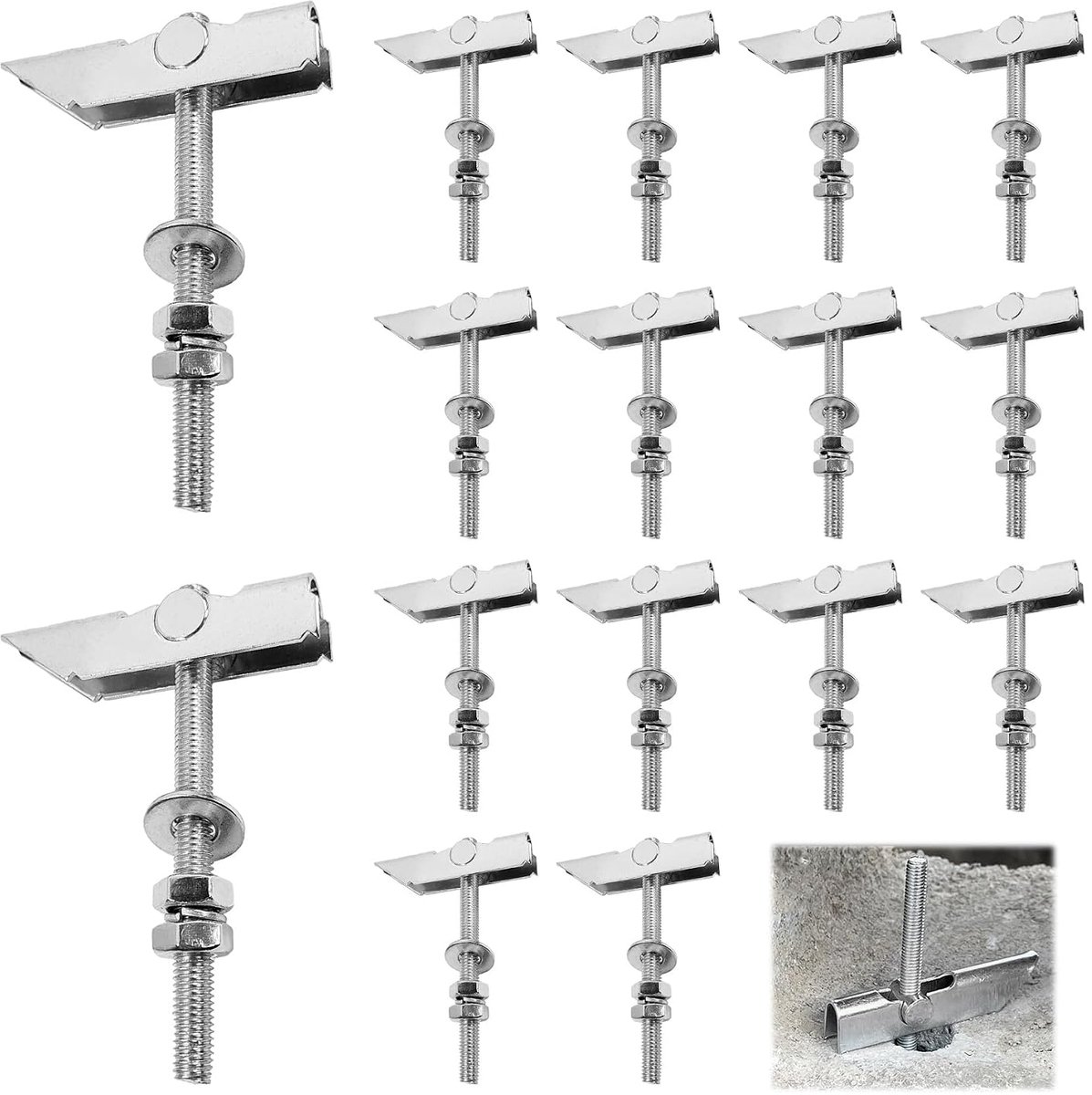 16 stuks, M8 x 100 mm, heavy duty pluggen van verzinkt koolstofstaal, gipsplaatpluggen met bevestigingsschroeven aan plafond en lege muren