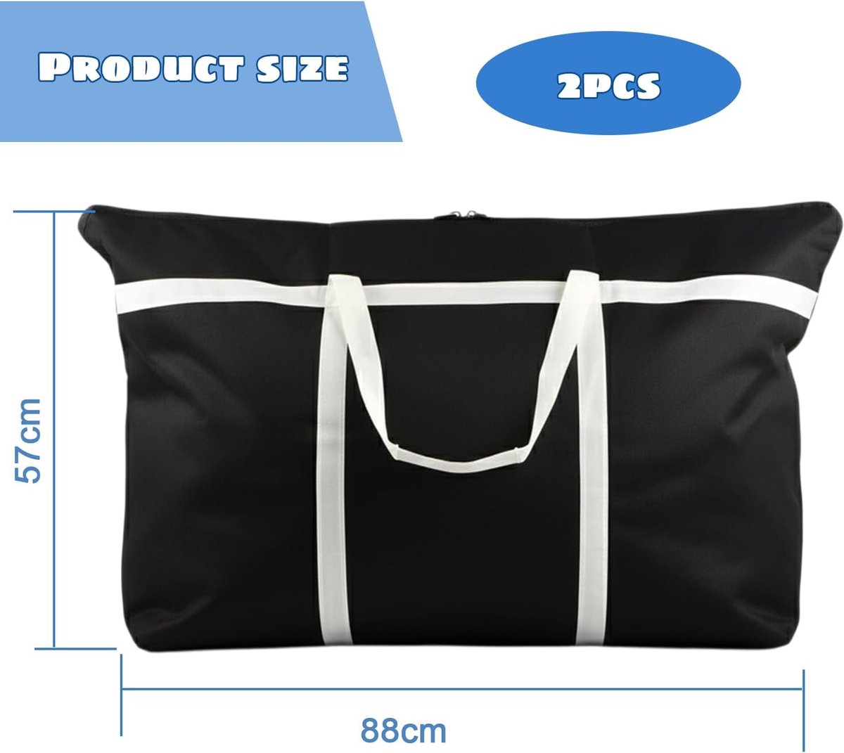 SnelShoppen - 2 Pack 150L Grote Opbergzakken voor Kleding met Ritsen, Waterdichte Opslagzakken met Verstevigde Handvatten voor Verhuizen, Dekens, en M
