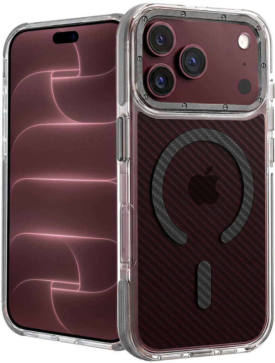 Hoesje - Geschikt voor Apple iPhone 18 Pro Max - Magsafe Compatible - Carbon Look - Sterk & Shockproof - Back Cover - Shock Proof Case - Telefoon Hoes Shockproof - Grijs