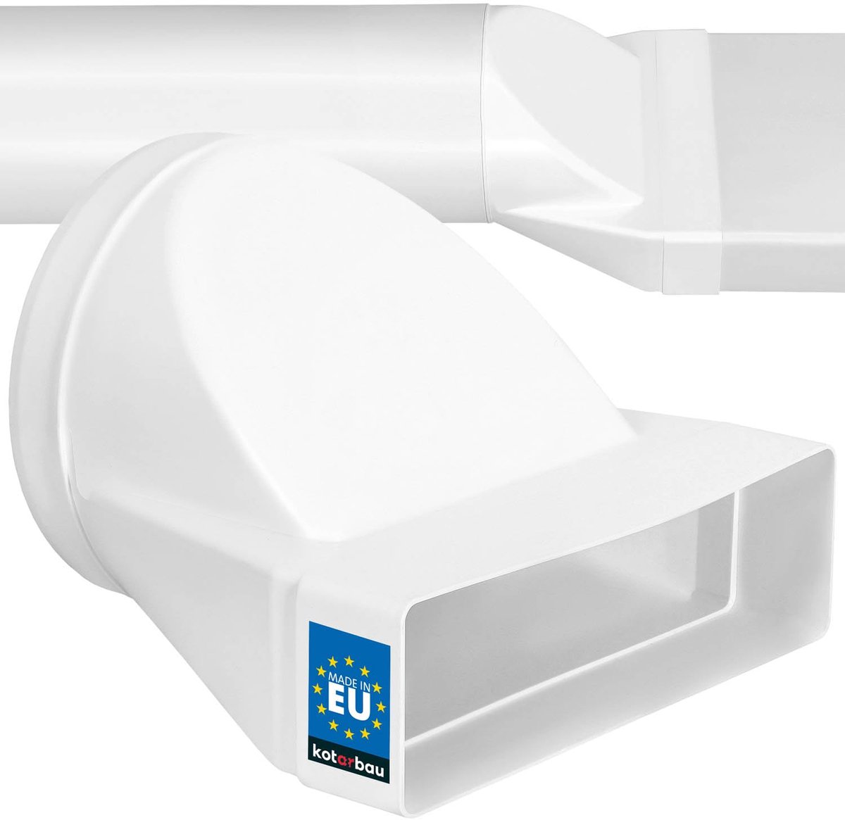 KOTARBAU® Kanaalverbinder - Verbindingsstuk ⌀ 150mm & Vlak Kanaal 204x60mm Connector Ventilatiebuis - Verbindingsstuk voor Ronde Buissystemen - Kunststof - Wit