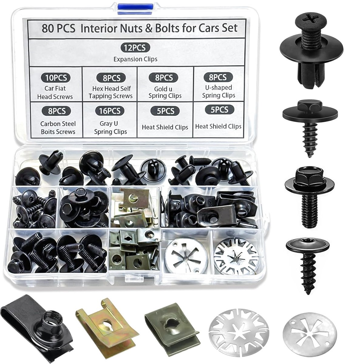 80 Pieces Body Screws Clamp Set with Storage Box - Metal U Type Fixing Clamps Easy Assemble Plate Nut Screw Kit for - ShopVlot