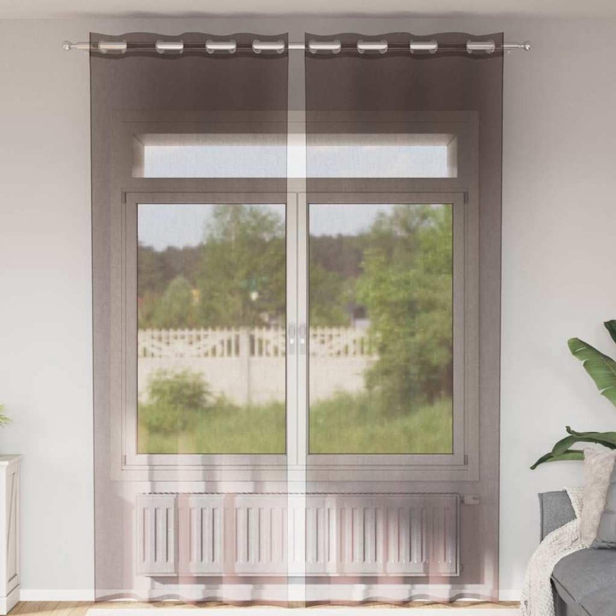 Gordijnen met ogen, 2 stuks, bruin, 140 x 260 cm, semi-transparante gordijnen van polyester voor daglichtregulering en inkijkbescherming, eenvoudig te monteren en te onderhouden, 2 stuks
