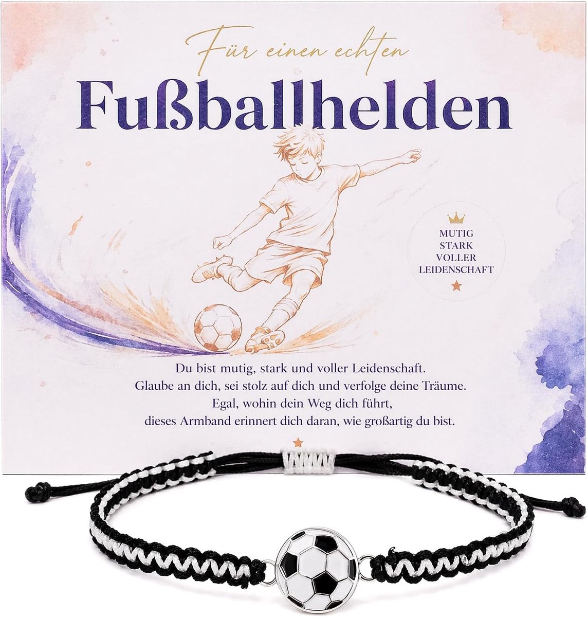 Armband Jongen 5 6 7 8 9 10 11 12 13 14 Jaar, Gevlochten Voetbal Armband met Wenskaart, Voetbal Cadeau Jongen voor Verjaardag Communie Bevestiging Kerstmis