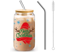 500ml – 1x Santa Glas met Deksel – Feestelijke Kerstglazen, Ideaal Cadeau voor Warm- en Koude Dranken