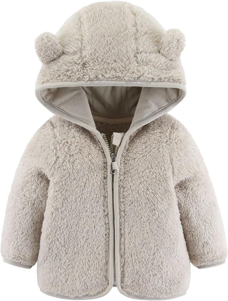 Fleecejack voor baby's, jongens en meisjes, met capuchon, ritssluiting, schattige warme cartoon beer, jas, zuigelingenkleding