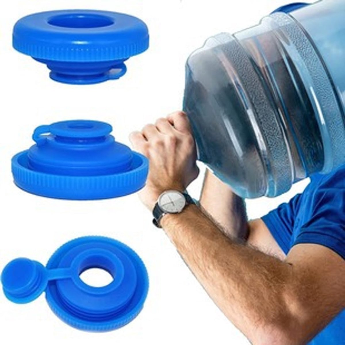 Waterflessen, gemaakt van siliconen, lekvrij, herbruikbaar, kliksluiting, voor waterflessen (5 liter) (blauw), Meerkleurig., S