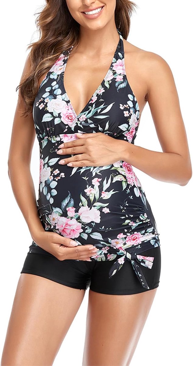 Tankini voor zwangere vrouwen, tweedelig badpak, zwangerschapsbadpak, halterjurk, S-XXL