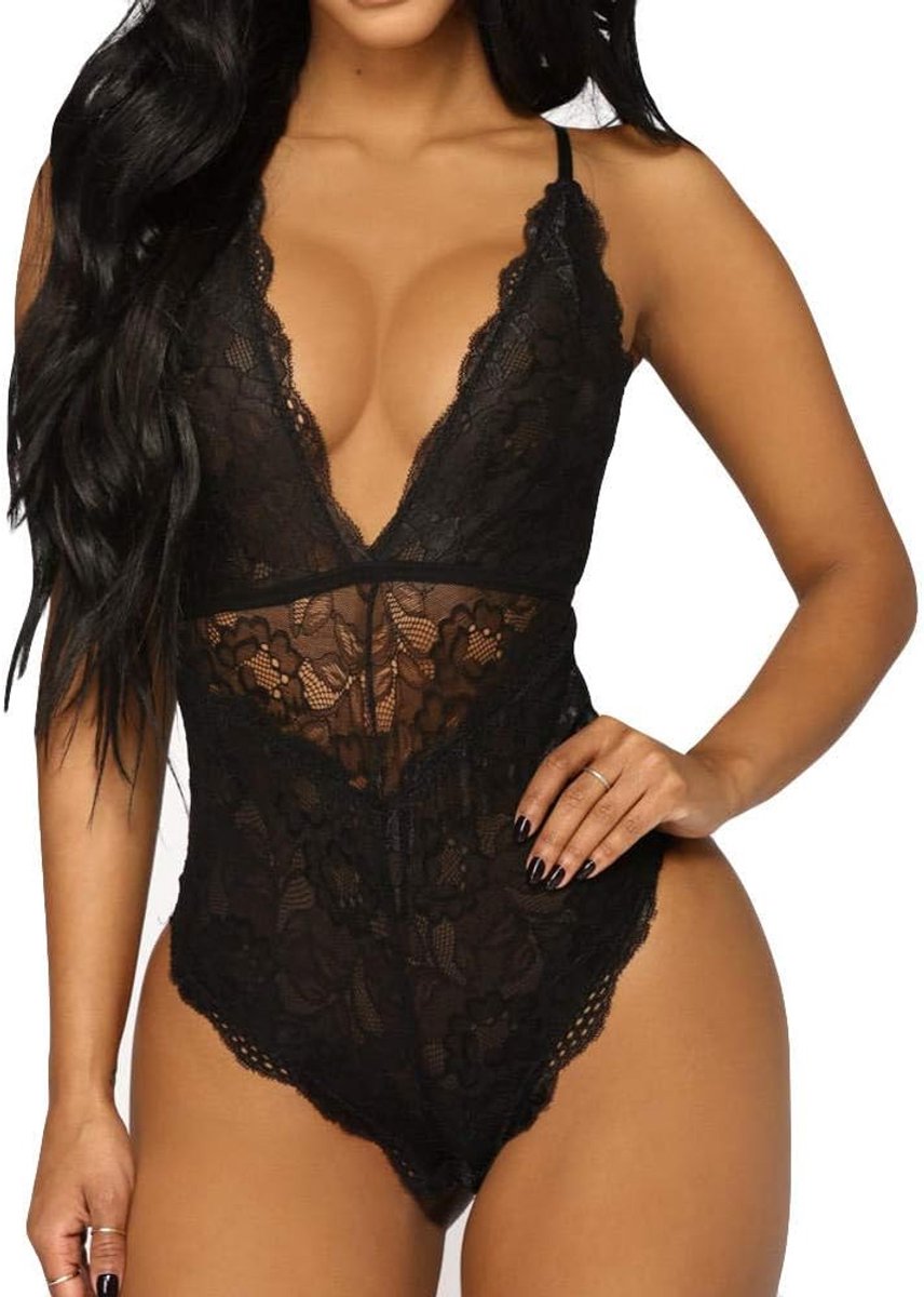 Dames Kostuums Sexy Lingerie Kanten Beha Diepe V Verleiding Perspectief Erotisch Dames Ondergoed Nachtkleding-Zwart_L