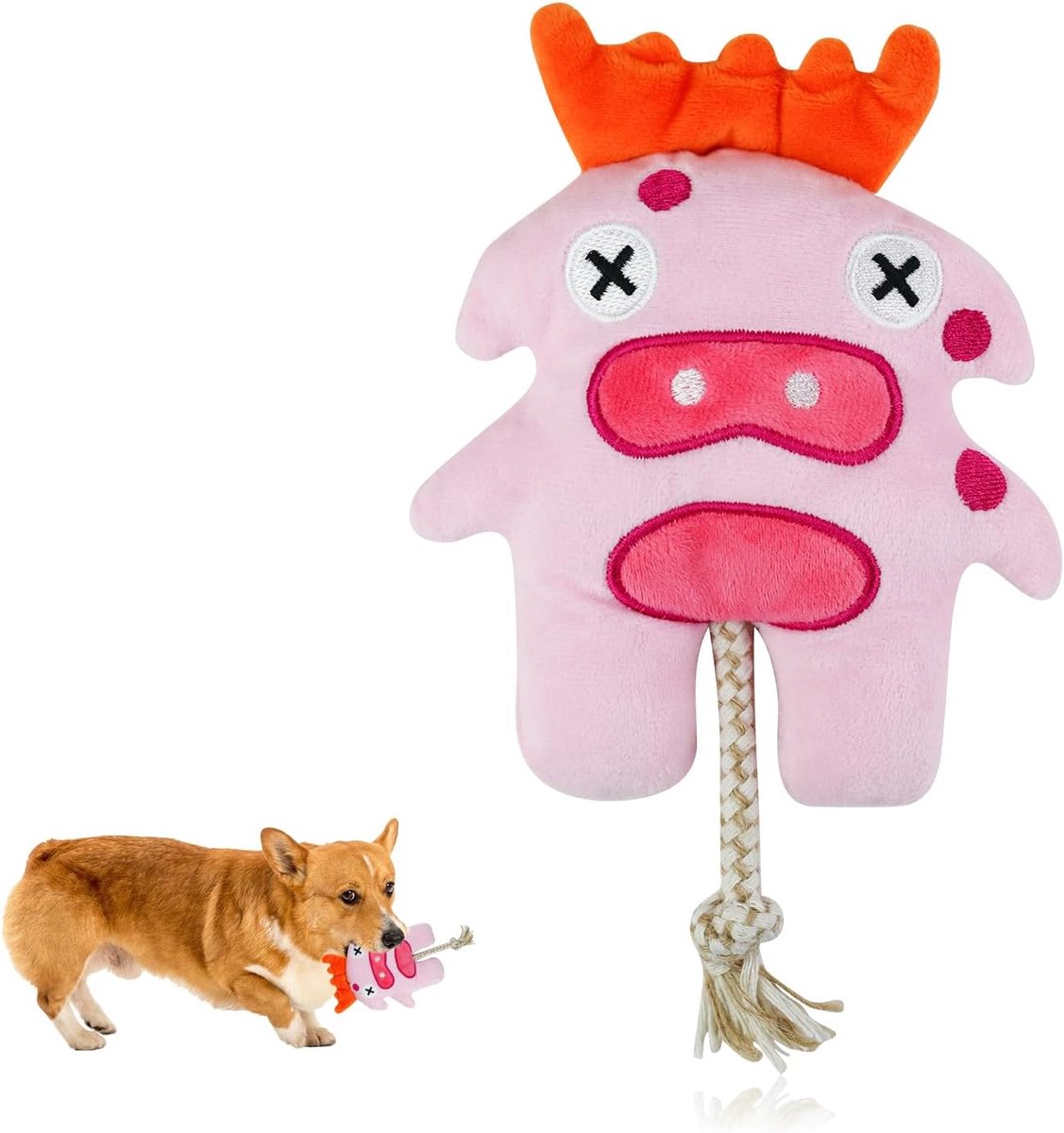 Piepend hondenspeelgoed, pluche speelgoed voor puppy's met ingebouwde pieper, interactief hondenkauwspeelgoed voor kleine en middelgrote honden (roze)