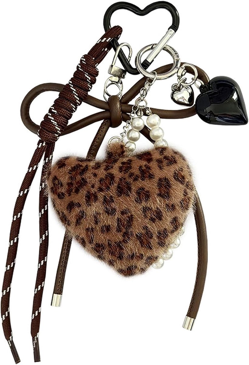 Sleutelhanger met luipaard- en hartpatroon, gevlochten touw voor handtas, rugzak en autosleutels, elegante decoratieve accessoires voor vrouwen en ninas, kaki