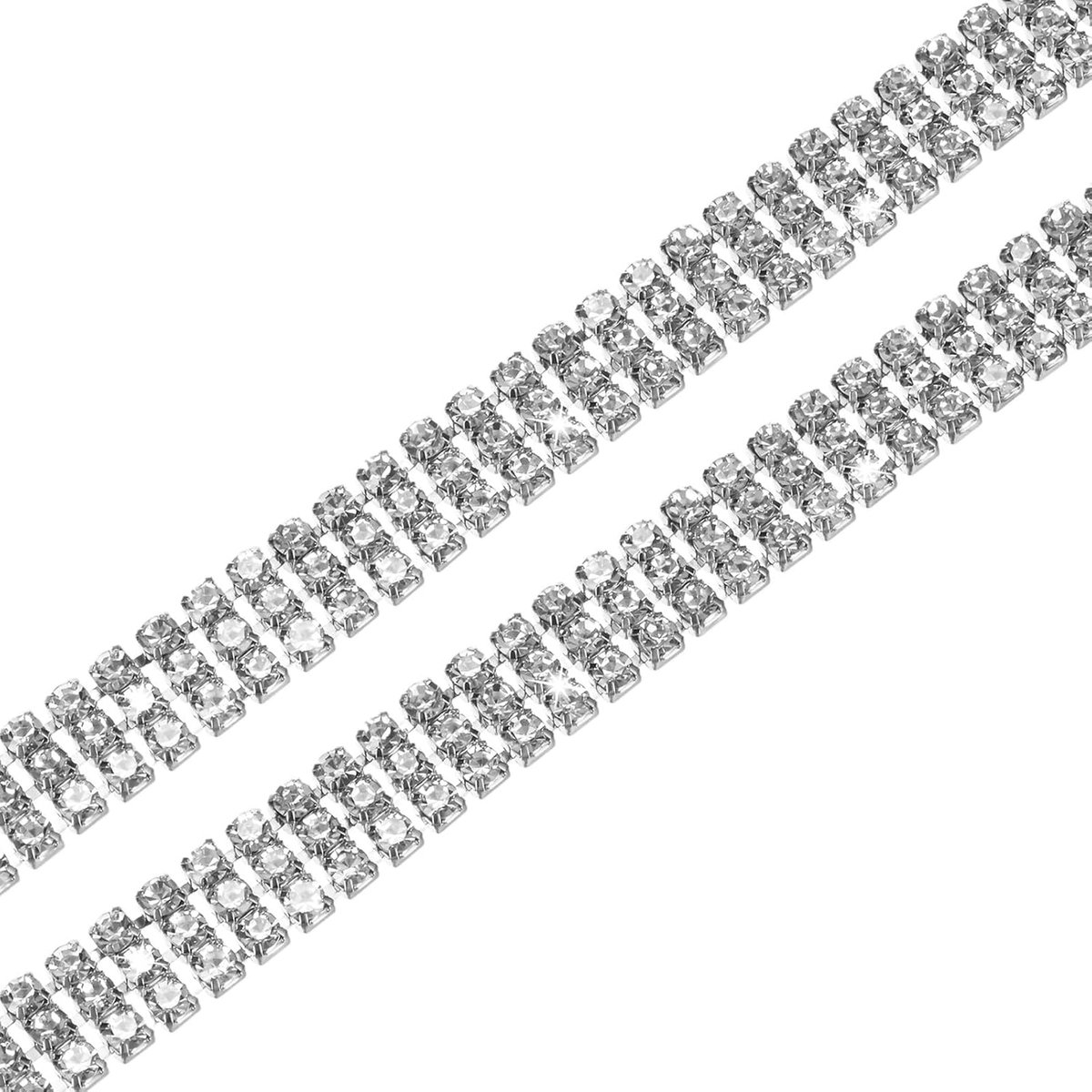 Set van 2 kristallen strass kettingversieringen, 3 rijen 1 yard 8,5 mm jurkversieringen, sprankelende diamantstrips, applicatie-versiering voor knutselen/naaien/bruiloft [zilver]