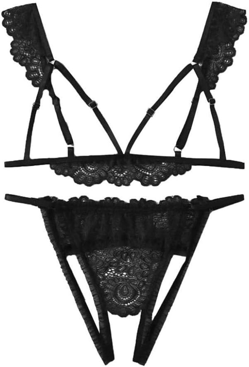 Sets met nachtmode & ochtendjas Vrouwen Sexy Ondergoed Open Bh String Vrouw Kleding set