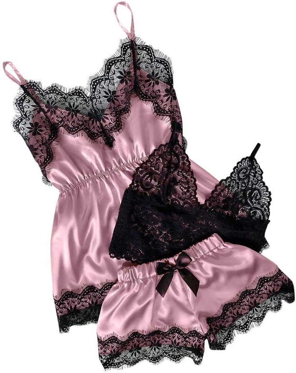Lingerie voor dames V-hals transparante lingerie met jarretelgordel lingerie bodysuitPyjama Dames Pijamas Effen Kleur V-hals Sexy Nachtkleding Vlek Hemdje Strik Shorts Pyjama Set-F_S