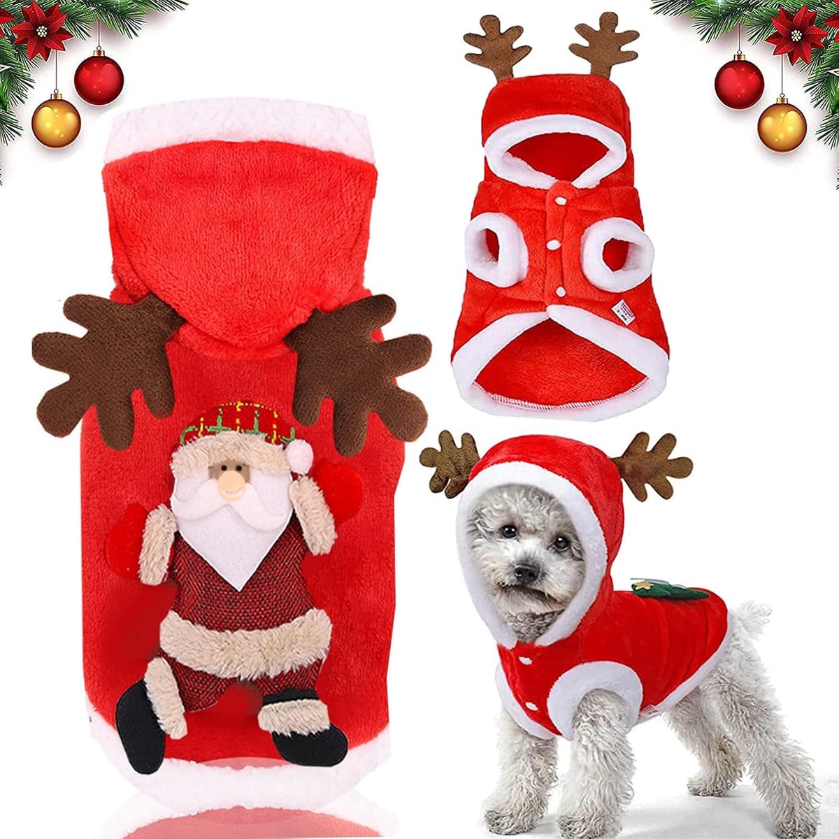 Kerstkostuum voor huisdieren, winter, puppykleding, elandkostuum voor honden en katten, Kerstmis, hondenkleding, winterwarme kleding voor huisdieren (L)