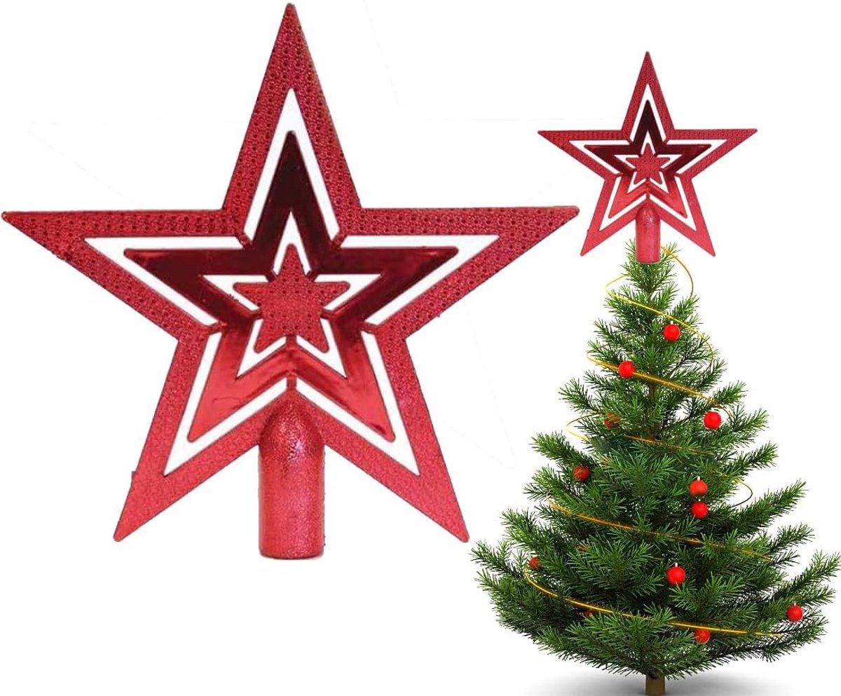 Ster versiering, glitter-kerstboomtop, kerstboomtop voor elke boomtop - kerstster breukveilig (Elegant - Rood)