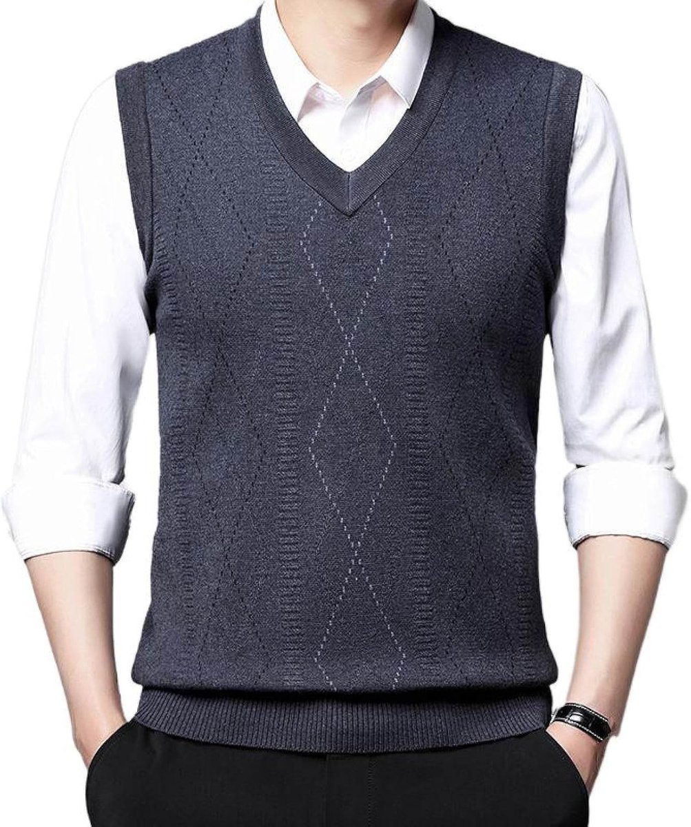 Kasjmier Gemengd Argyle V-Hals Gebreid Vest, Herfst En Winter Klassiek Kleurcontrast Casual All-Match Mouwloos Vest Pullover Herenkleding, Gentleman Knitwear Sweater Tank Tops, Middeng