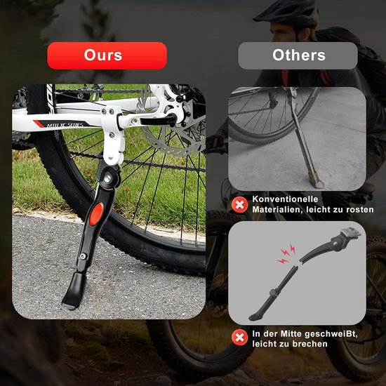 Fietsstandaard voor 16 inch, 20 inch, 24 inch, universele fietsstandaard, verstelbare zijstandaard, in hoogte verstelbare fietsstandaard, middenstandaard voor mountainbike, e-bike, racefiets standaard — afbeelding 3