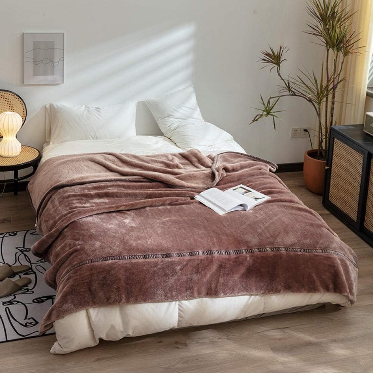 Fleece werpdekens Reisformaat - Superzachte donzige warme stevige bedspreien voor bank Microfiber deken -Lotus root koffie_140x200cm 3,2 kg