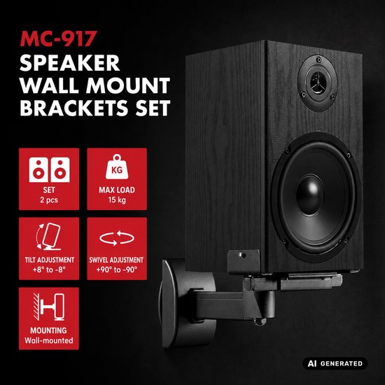 Maclean - Speaker stands - Verstelbare, draaibare luidsprekerbeuge 2 stuks - +8°~-8° en horizontaal verstelbaar +90°~-90°, max. 15 kg, MC-917 — afbeelding 2