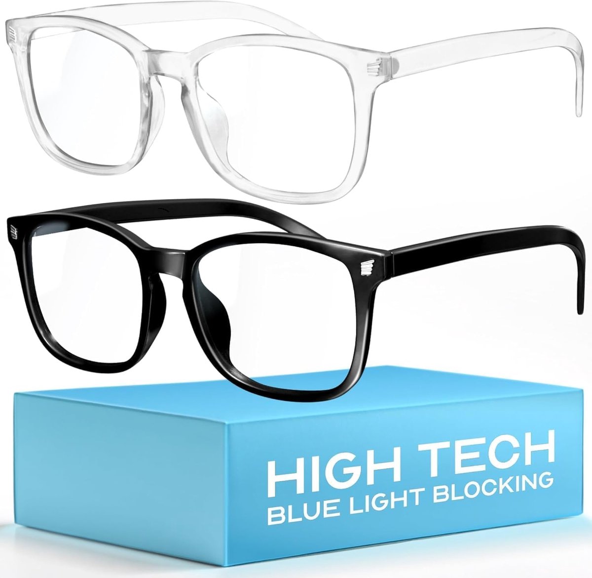 SnelShoppen - 2 Stuks Blauw Licht Blokkende Glazen, Computerlees-/TV/Telefoonglazen voor Dames en Heren, Anti-Oogstralen en UV-Stralen, Lichtzwart + T