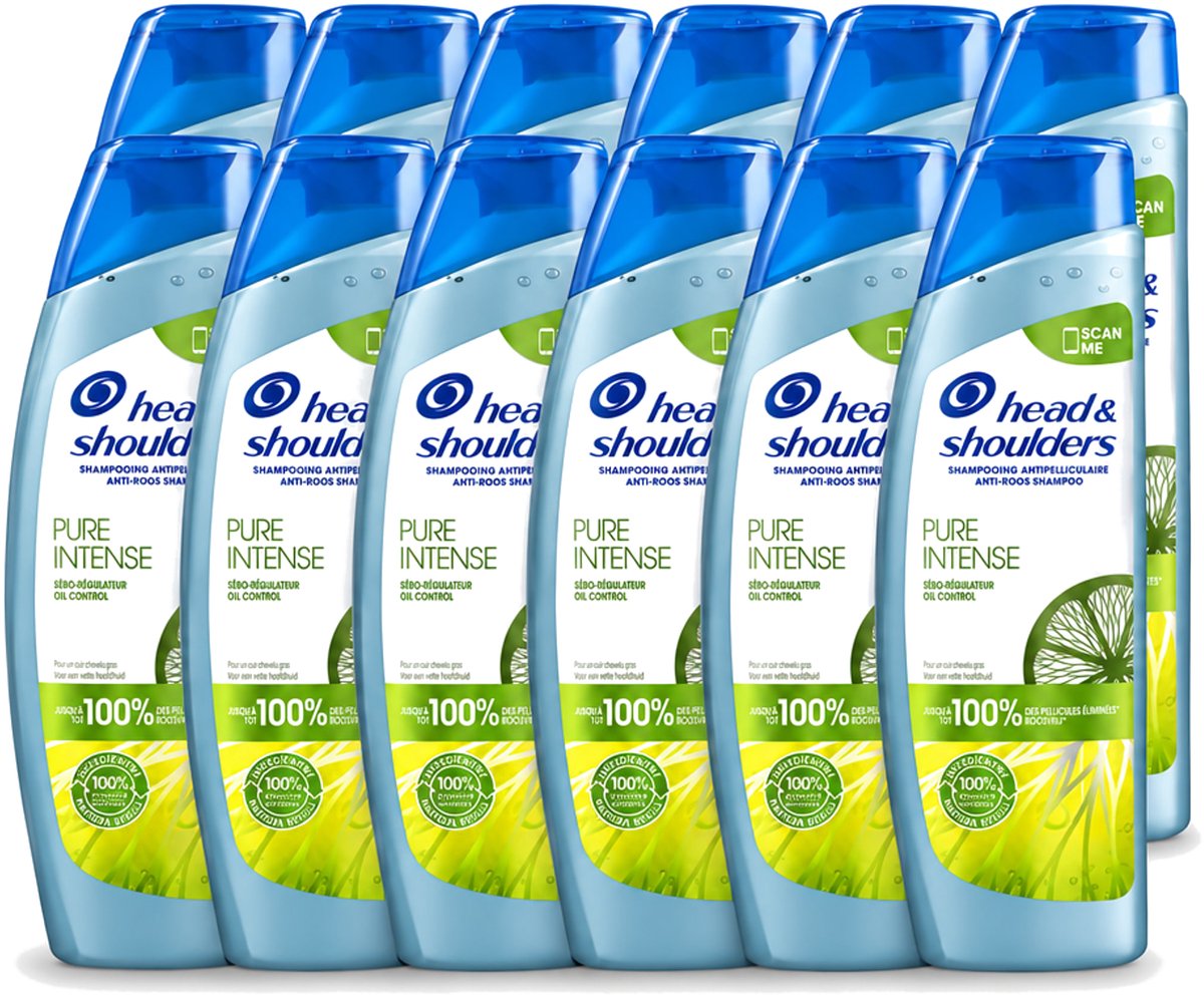 12 x Head & Shoulders - Anti-Roos Shampoo - Pure Intense - Oil Control - 250 ml - Voordeelverpakking - 12 stuks