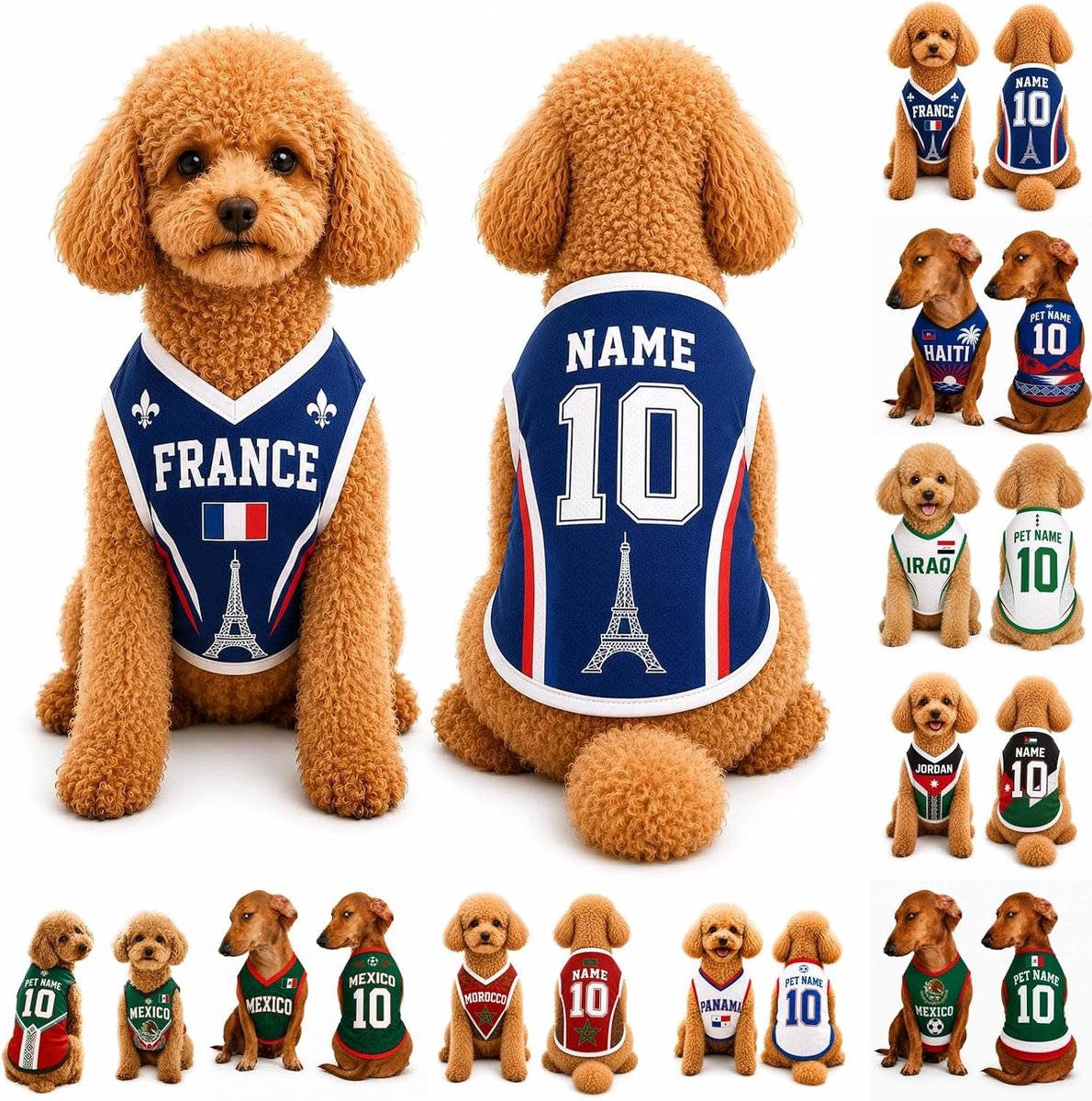 Personalisatie voetbaltrikot voor honden met naam en nummer 2026
