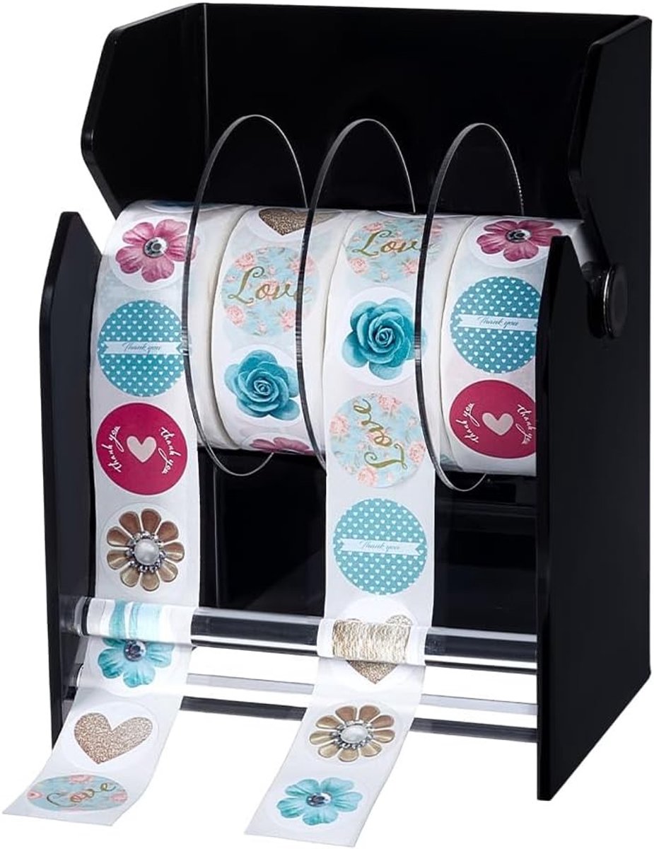 Acryl Verstelbare Labeldispenser, Stickerrolhouder en Tape-organizer voor Kantoor en Thuis, 5x4.3x7.1 inch - Ideaal voor Classroom en Bedrijf