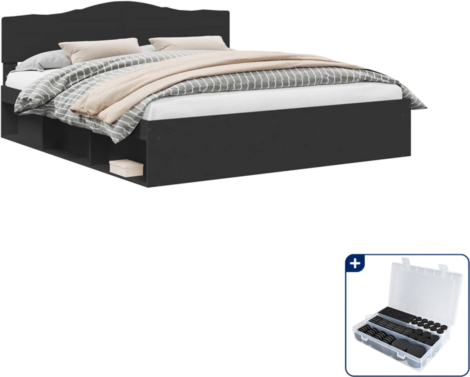 vidaXL bedframe - Kingsize 180 x 200 cm - massief grenenhout - zwart - Inclusief antikrasvilt 177-delig