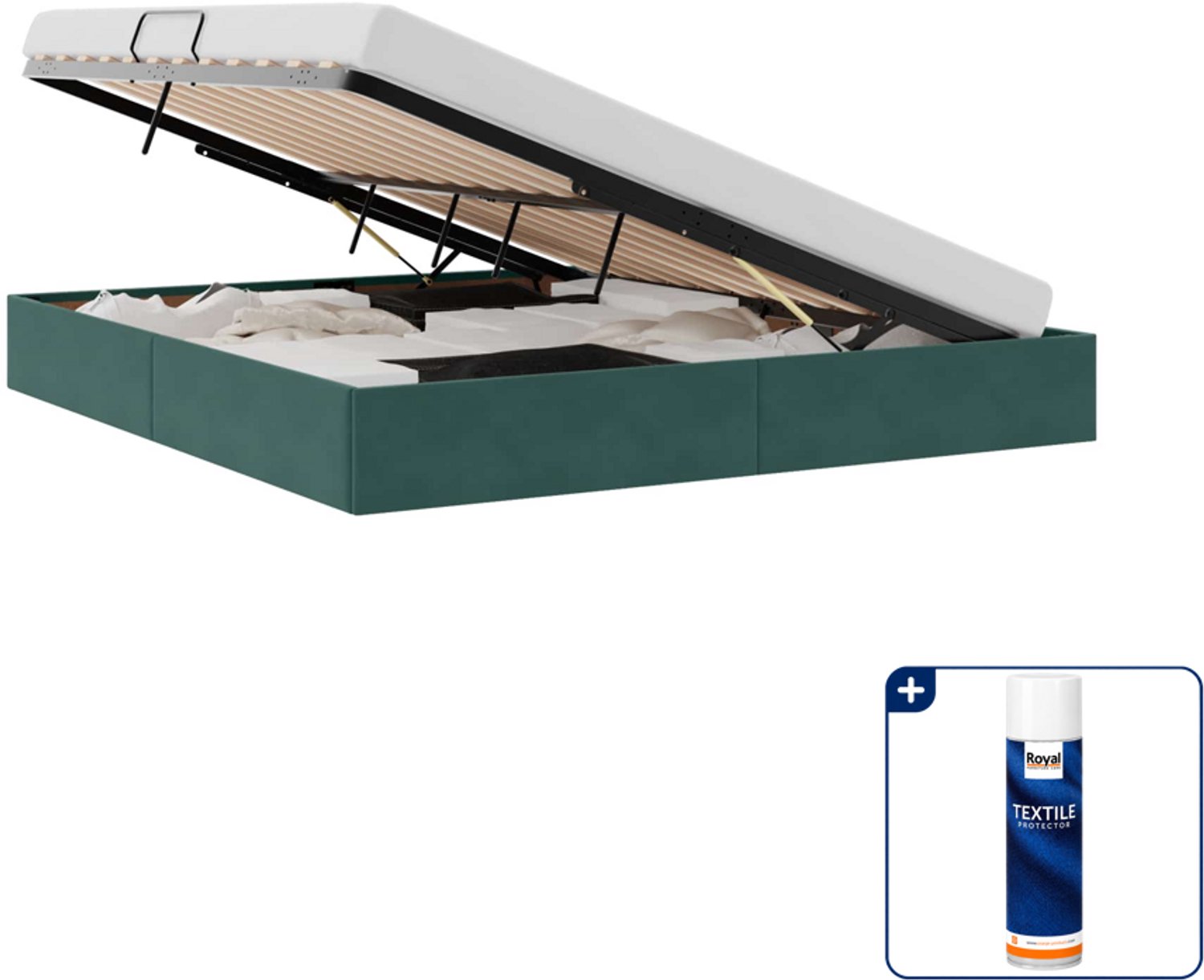 vidaXL ottoman bedframe - Kingsize - 180 x 200 cm - donkergroen - Inclusief textielbeschermer 500 ml