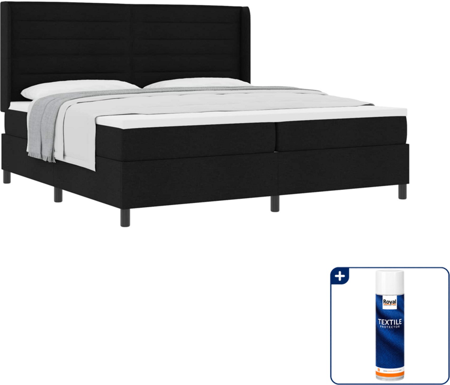 vidaXL boxspringbed - Super kingsize - 200 x 200 cm - Zwart - Inclusief textielbeschermer 500 ml