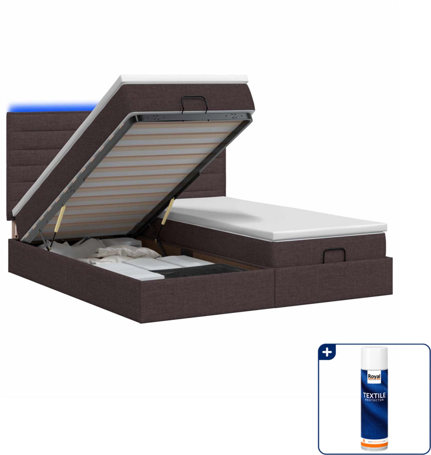 vidaXL Kingsize bed - 180 x 200 cm - donkerbruin - Inclusief textielbeschermer 500 ml