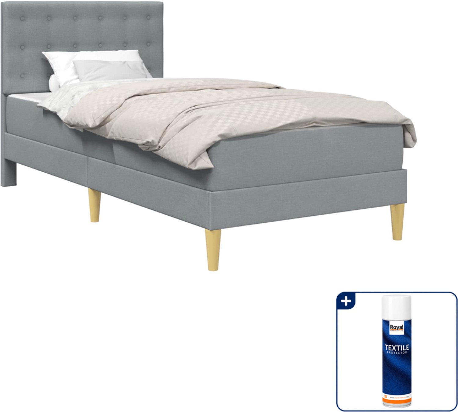 vidaXL bedframe met matras - 80 x 200 cm - stof - lichtgrijs - Inclusief textielbeschermer 500 ml