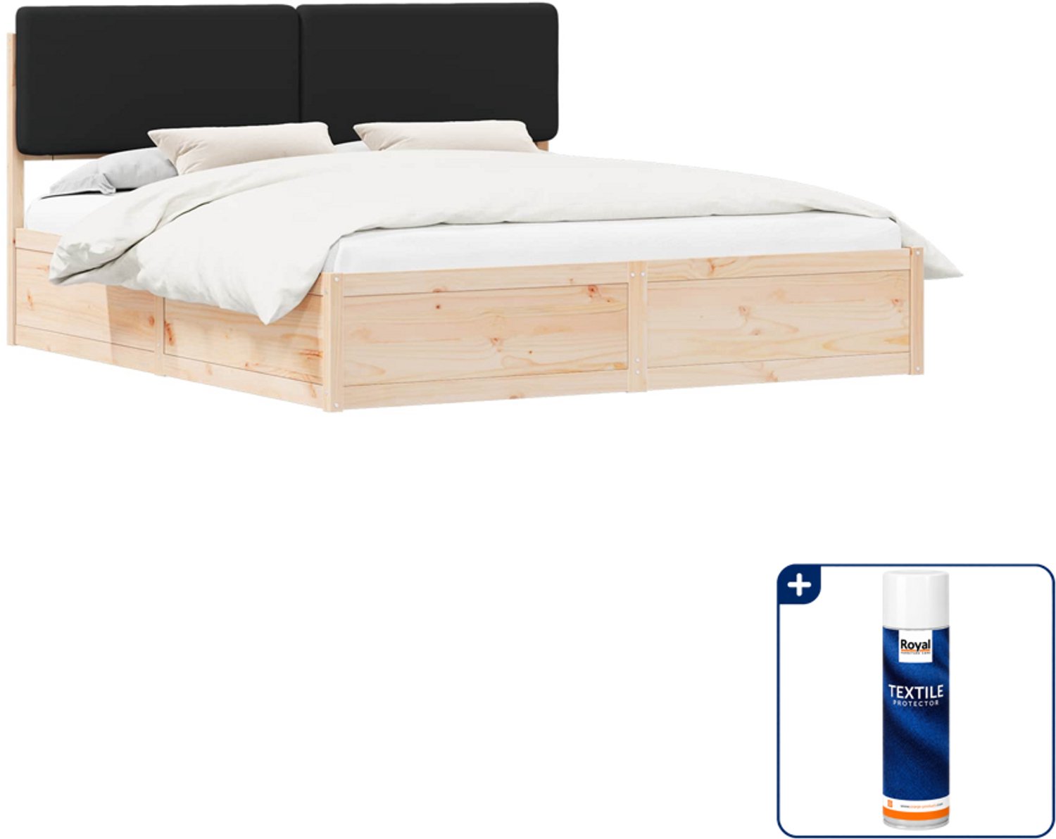 vidaXL bedframe - 200 x 200 cm - massief grenenhout - zwart - Inclusief textielbeschermer 500 ml Lichtgrijs