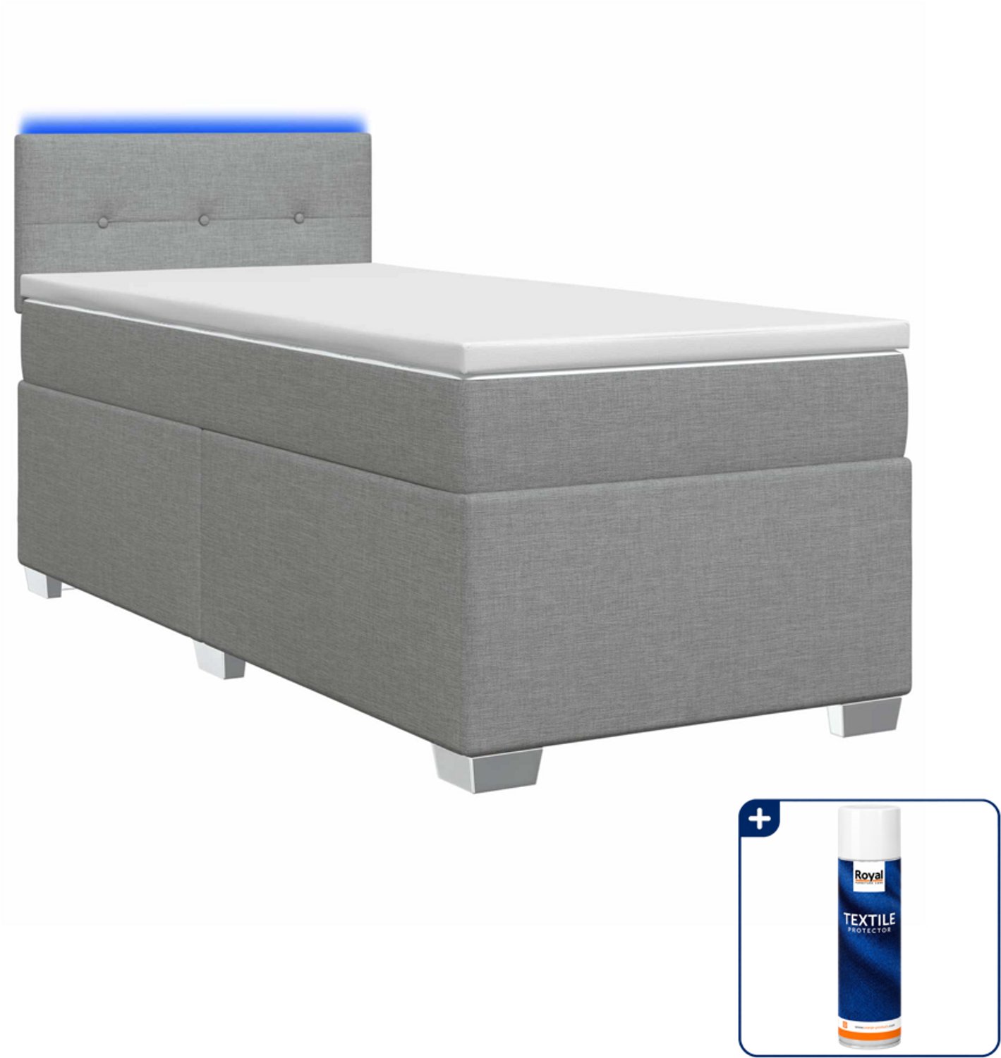 vidaXL boxspring met matras en led - 80 x 200 cm - lichtgrijs - Inclusief textielbeschermer 500 ml