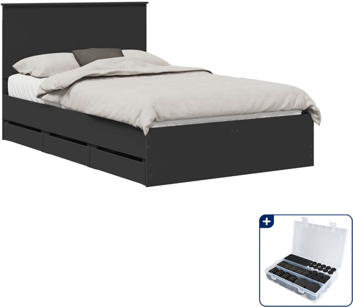 vidaXL bedframe - 120 x 190 cm - bewerkt hout - zwart - Inclusief antikrasvilt 177-delig Bruin