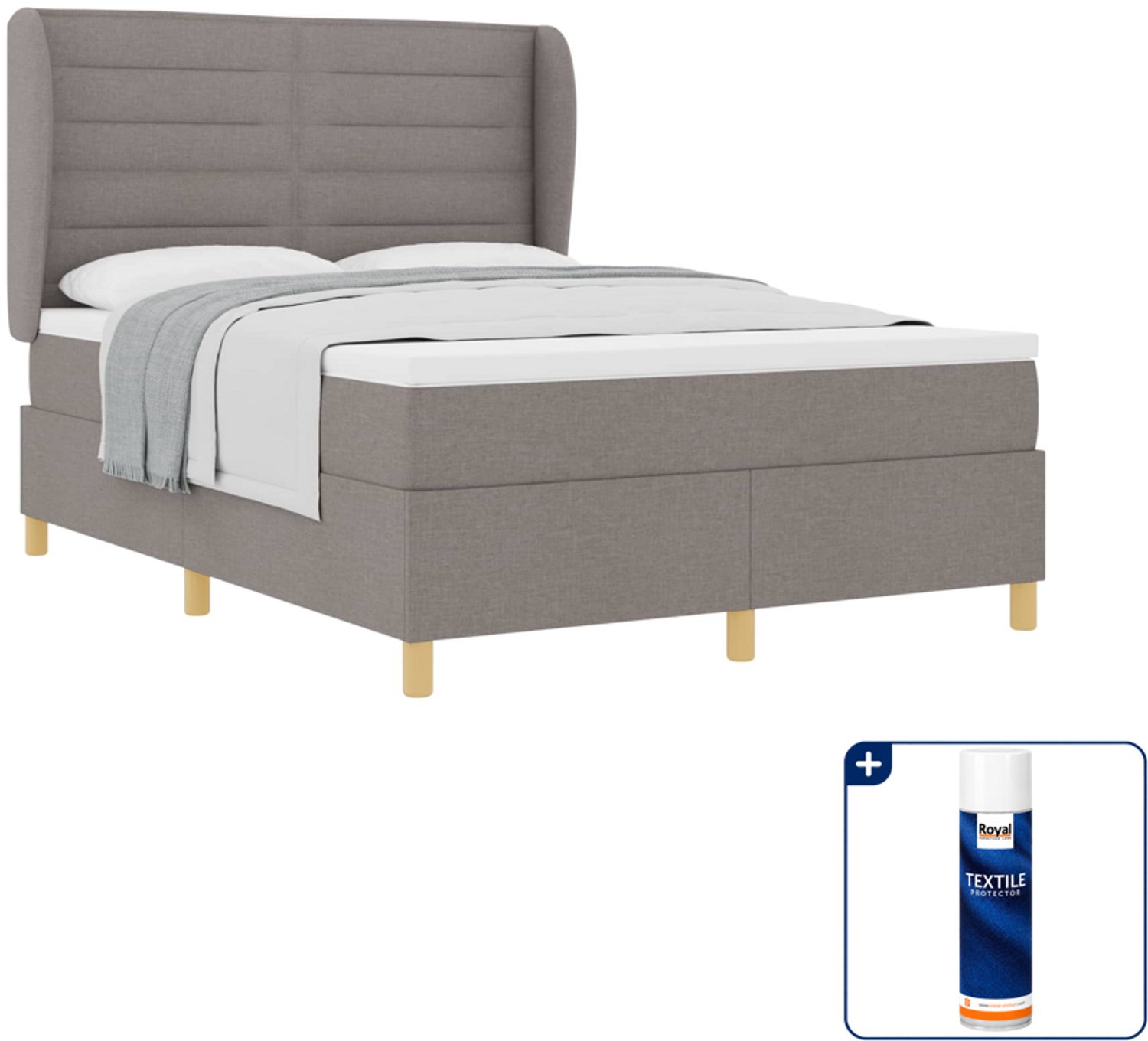 vidaXL boxspringbed - 140 x 190 cm - stof - taupe - Inclusief textielbeschermer 500 ml