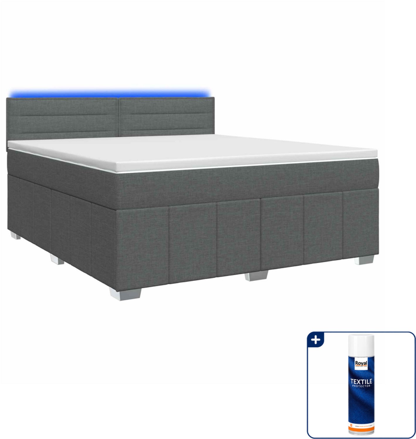 vidaXL boxspringbed - queensize 160 x 200 cm - donkergrijs - Inclusief textielbeschermer 500 ml Donker Grijn
