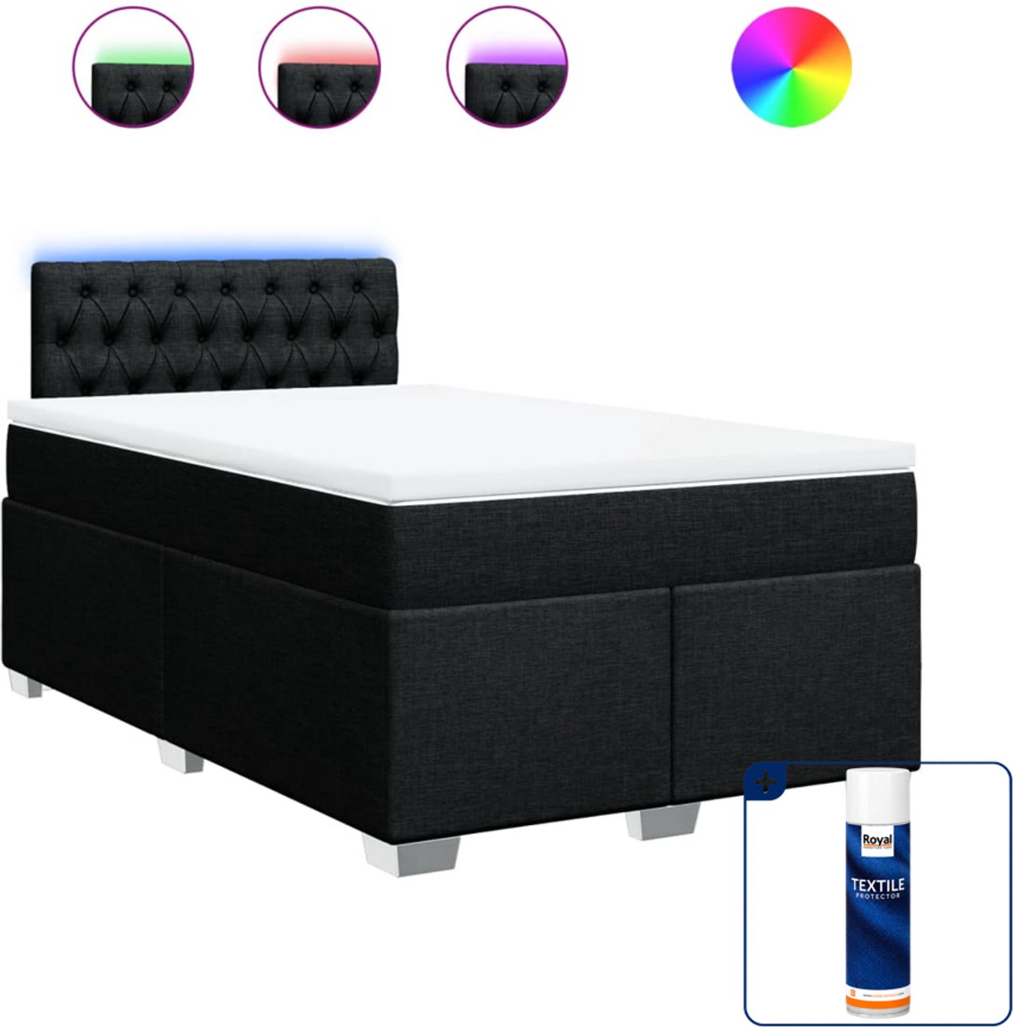 vidaXL boxspring met matras - 120 x 190 cm - stof - zwart - Inclusief textielbeschermer 500 ml