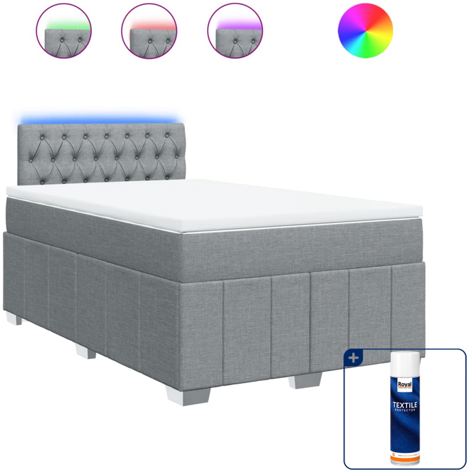 vidaXL boxspring met matras 120 x 190 cm - stof - lichtgrijs - Inclusief textielbeschermer 500 ml