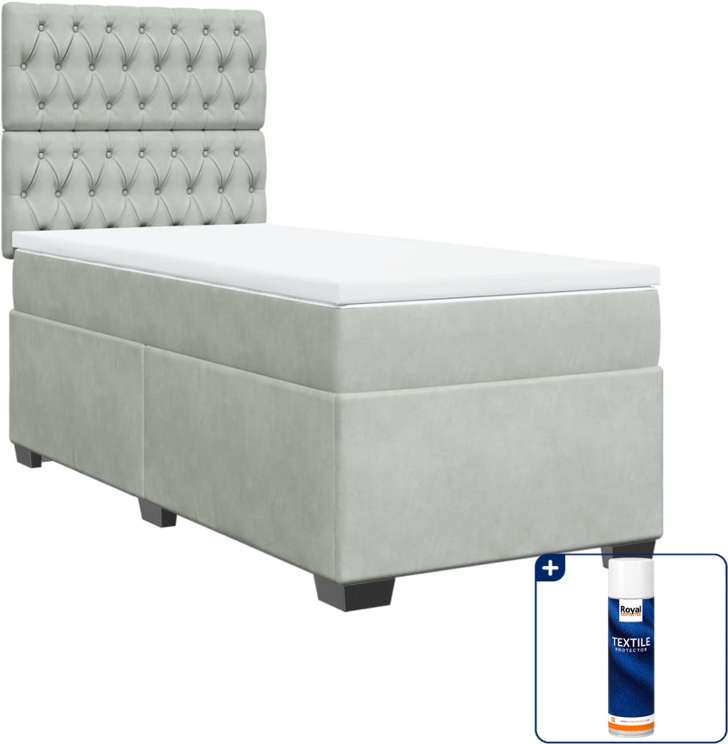 vidaXL boxspring met matras 100 x 200 cm - fluweel - lichtgrijs - Inclusief textielbeschermer 500 ml