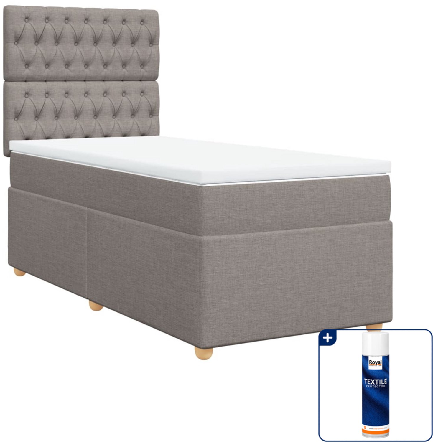 vidaXL boxspring met matras 90 x 190 cm - stof - taupe - Inclusief textielbeschermer 500 ml