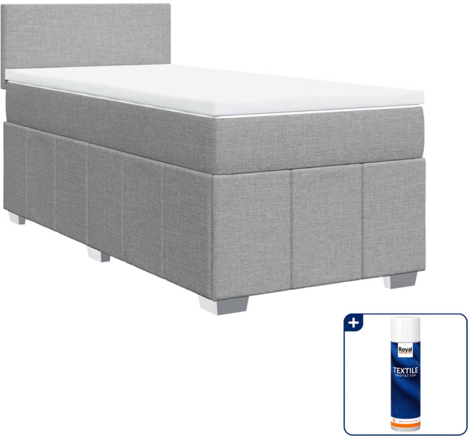 vidaXL boxspring met matras 90 x 200 cm - stof - lichtgrijs - Inclusief textielbeschermer 500 ml