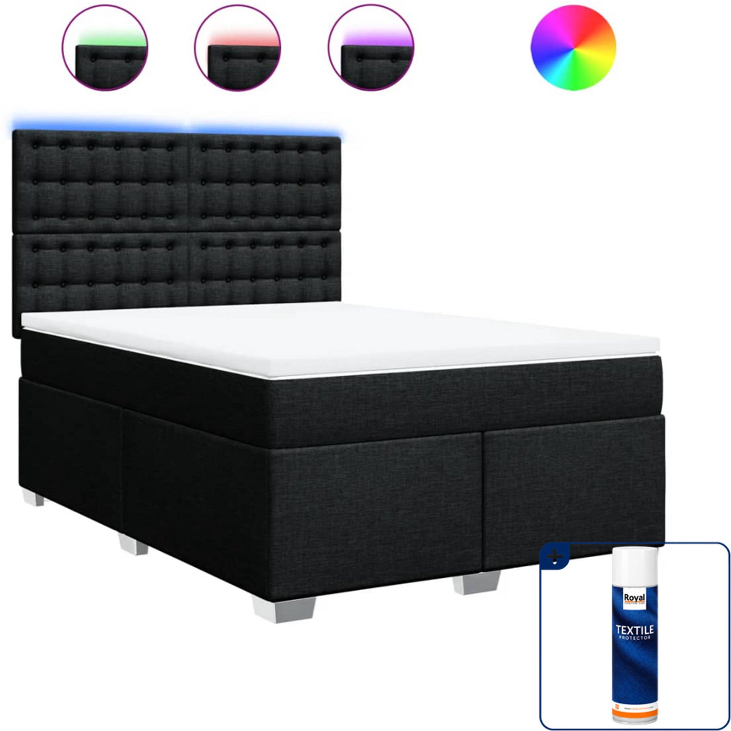 vidaXL boxspring met matras 140 x 190 cm - zwart - Inclusief textielbeschermer 500 ml