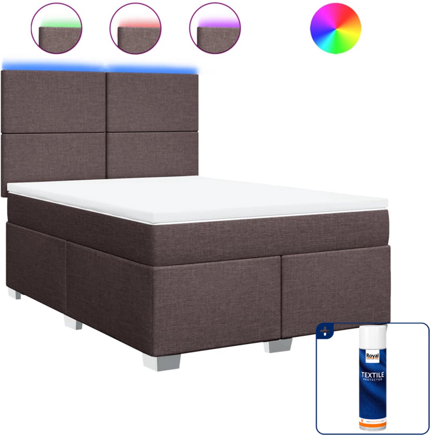 vidaXL Boxspring Small double - 140 x 200 cm - donkerbruin - Inclusief textielbeschermer 500 ml