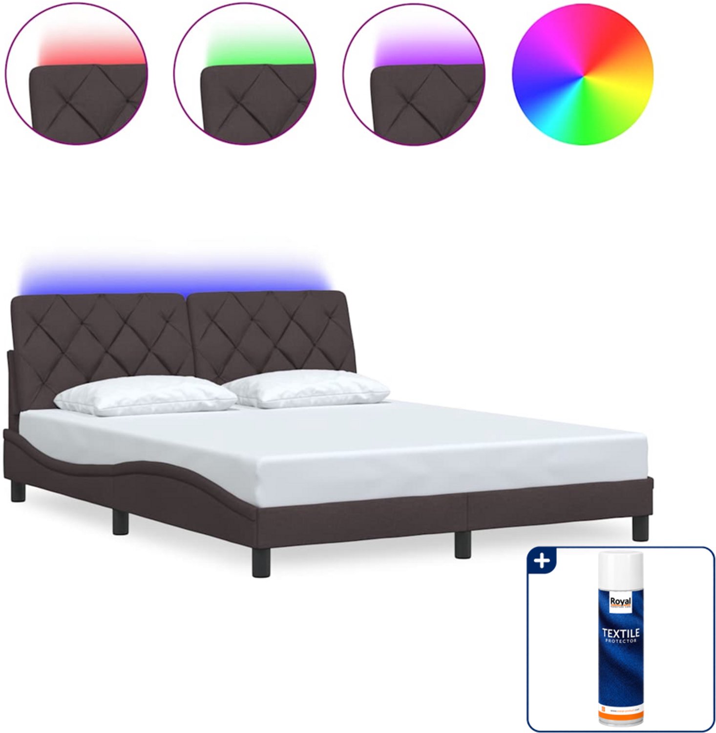 vidaXL Queensize bedframe met LED - 160 x 200 cm - donkerbruin - Inclusief textielbeschermer 500 ml Taupe