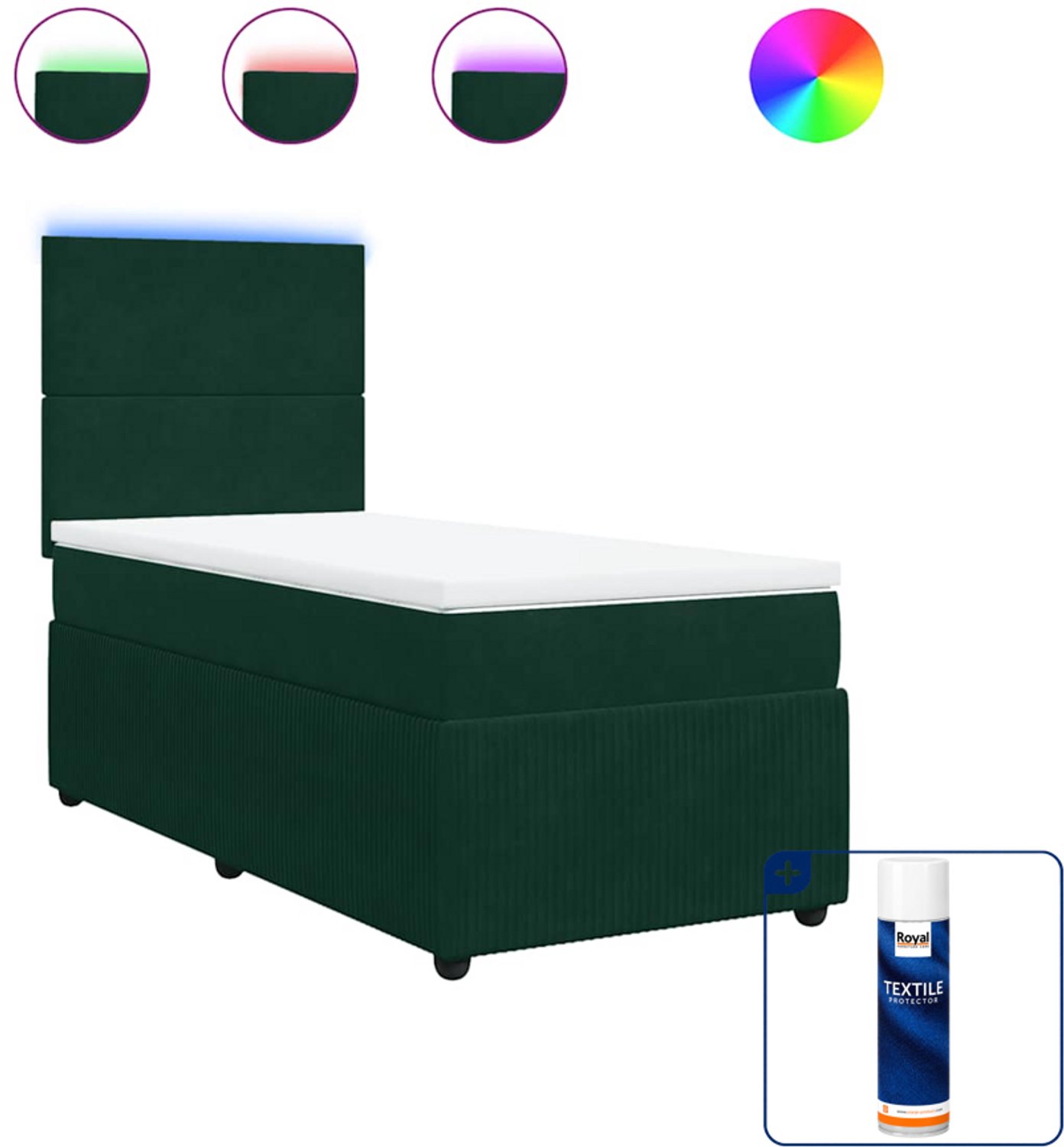 vidaXL boxspring met matras - 100 x 200 cm - fluweel - donkergroen - Inclusief textielbeschermer 500 ml Bruin