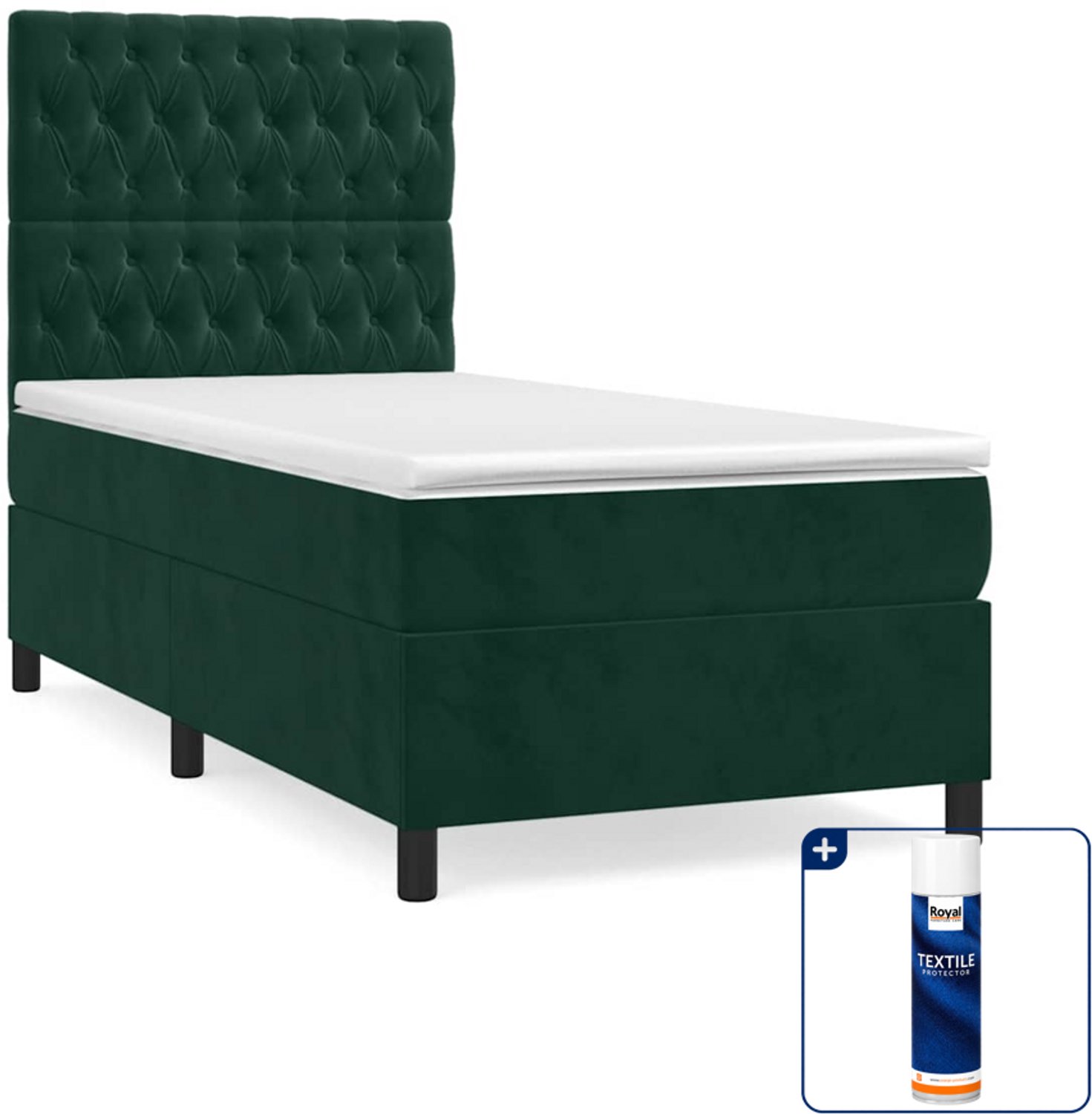vidaXL boxspring met matras 90 x 190 cm - fluweel - donkergroen - Inclusief textielbeschermer 500 ml